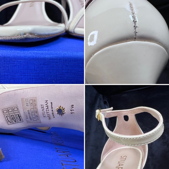 Stuart Weitzman SIZE 11.5 Nudist Curve 100 Sandal leather Vanilla Ankle-Strap - Picture 13 of 16